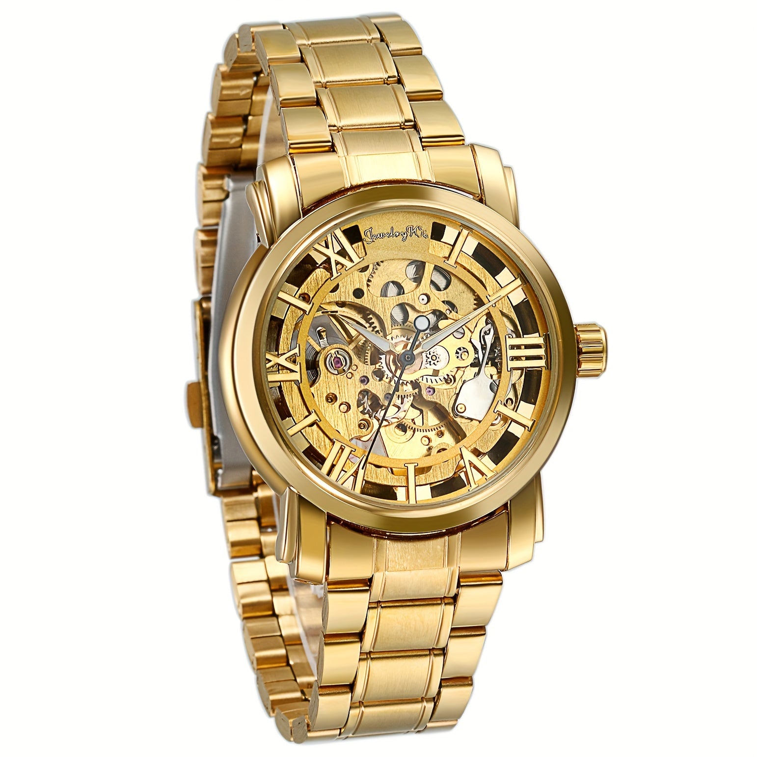 Luxury Men'S Stainless Steel Transparent Skeleton Automatic Mechanical Wrist Watch, Without Battery
