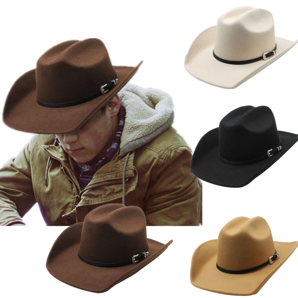 [Western Cowboy Hat] Men's Women's Western Cowboy Cowgirl Fedora Hat Felt Wide Brim Classic Outdoor Cap