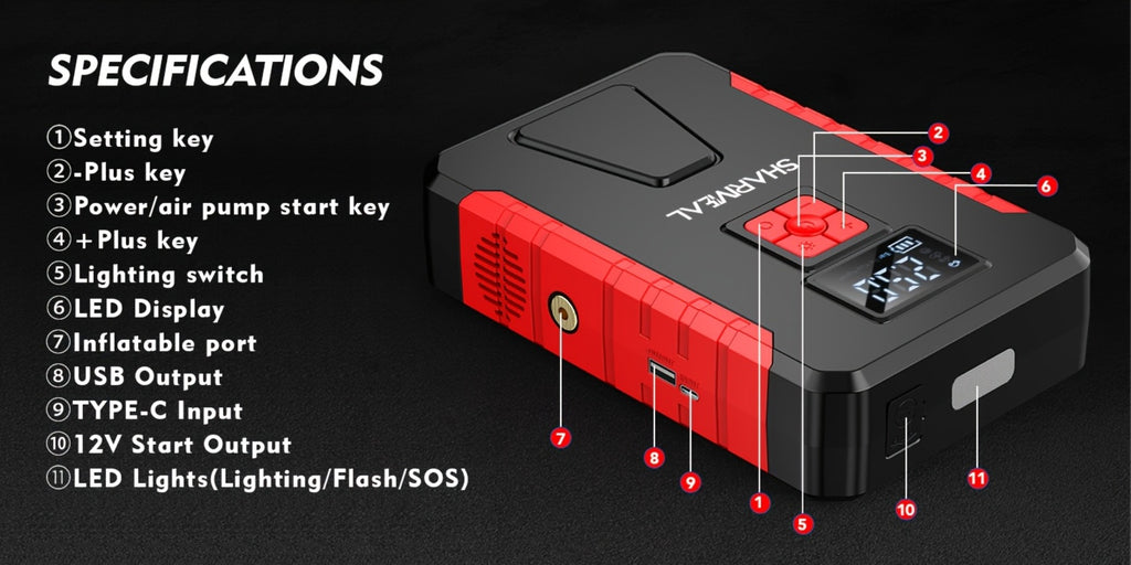 [Portable Jump Starter] 15000A-19000A Peak 350PSI 12V 17-in-1 Portable Jump Starter with Air Compressor Jump Starter, Car Battery Charger, Car Jump Starter with Air Compressor, Jump Starter Para, Car Accessories Tools, LED Light, Battery Charger, Cart Bat