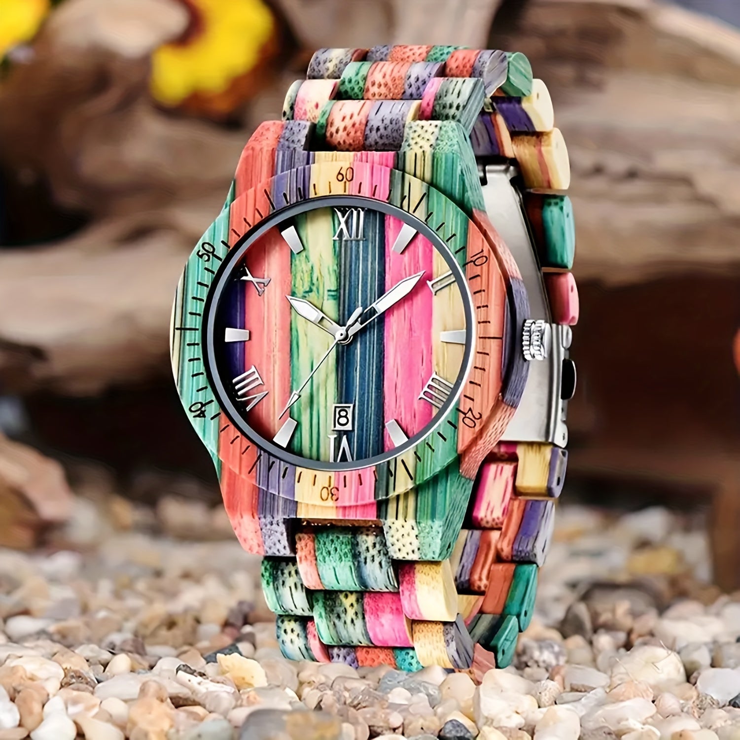 LeeEv Light Weight Classic Wooden Watches For Men Handmade Colorful Bamboo Engraved Wood Watch Analog Quartz Men's Wooden Watch Gift