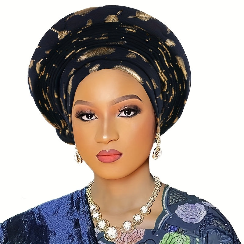 A Robust, Multi-Layered African Headscarf Hat Adorned with a Braided Crown, Perfect for a Nigerian Wedding