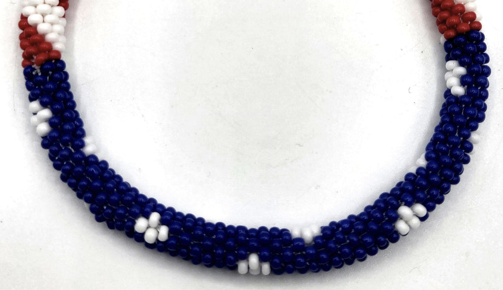 Set of 2 Handmade USA Flag Patriotic Color Design Bracelet Jewelry From Nepal – Glass Beaded Roll-On Crochet Bracelets for Men & Women, Boho Hippie Style, Artisan-Roll-On Bangles, Great Gift for USA Lovers Vacation Style Nepal Artisanship, Patriotic Wrist