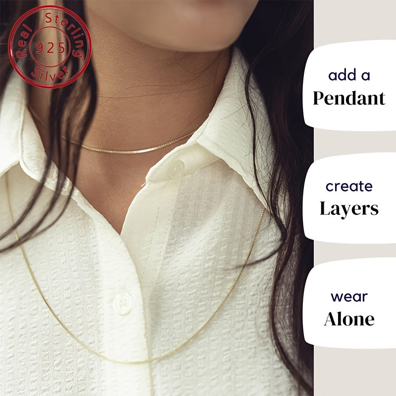18k Plated 925 Sterling Silver 0.8mm Box Chain Necklace for Women Tiny Thin Strong Women's Chain Necklaces 16 18 20 22 24 Inches