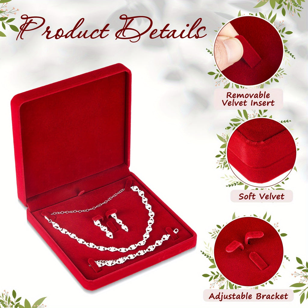 6pcs Wine Red Velvet Jewelry Box with Lid - Elegant Suitable for Wedding Travel Gift Case, Empty Jewelry Storage for, Bracelets, Necklaces, Rings | Fabric Case for Wedding Favors, Daily Use & Gift