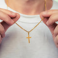 1 men's fashionable cross pendant necklace, plated with 18K golden Cuban chain, stainless steel men's minimalist casual necklace