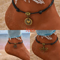 3pcs of Dragonfly/Butterfly/Love Pendant PU Leather Woven Ankle Set,  Drawstring Ankle Bracelet, Summer Beach Travel Accessories, for Teenager