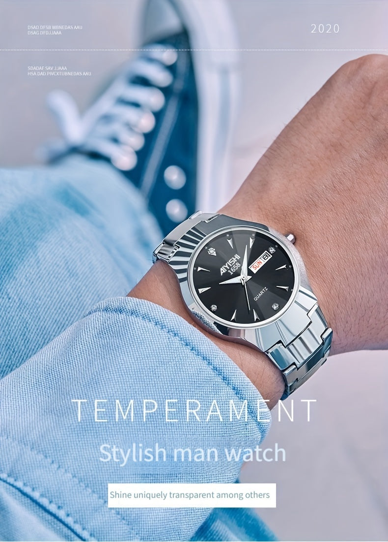 Men's luminous double date watch elegant business niche high-end simple trend quartz watch men