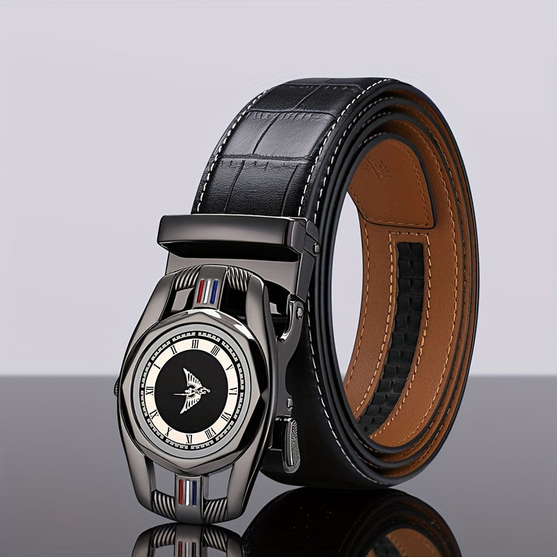 Men's Genuine Leather Ratchet Belts - Crocodile Texture, Automatic Sliding Buckle, No Hole Adjustable Trim To Exact Fit - For Men - Perfect Gift for Father's Day & Special Occasions