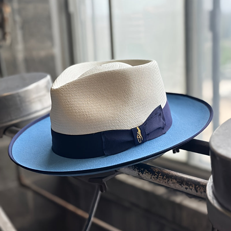 Hand- Panama Color Matching Spring And Summer Hat, Men'S And Women'S Valentine'S Day Gift, Wedding Style Unisex, Head Circumference 22.44-23.62inch, Adjustable Hat Circumference