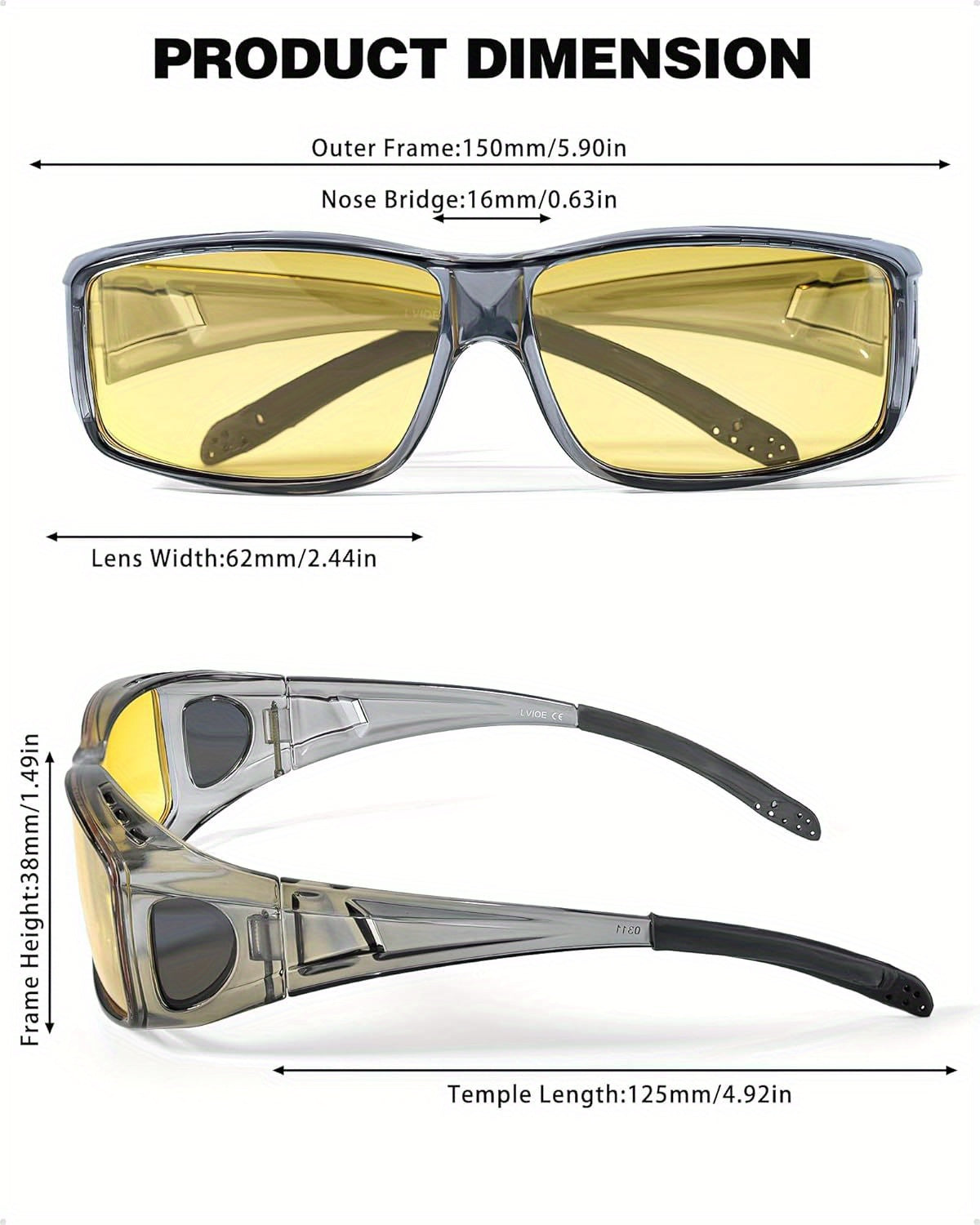 Night Vision Driving Glasses Fit Over Glasses for Men Women, Anti Glare Yellow Nighttime Glasses