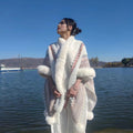 New Ethnic Style Shawl for Autumn And Winter, Women'S Outer Cardigan Jacket, Tourist Scenic Spot Photography, Warm Cape with Velvet Cloak, Air-Conditioned Room Cardigan for Spring And Summer