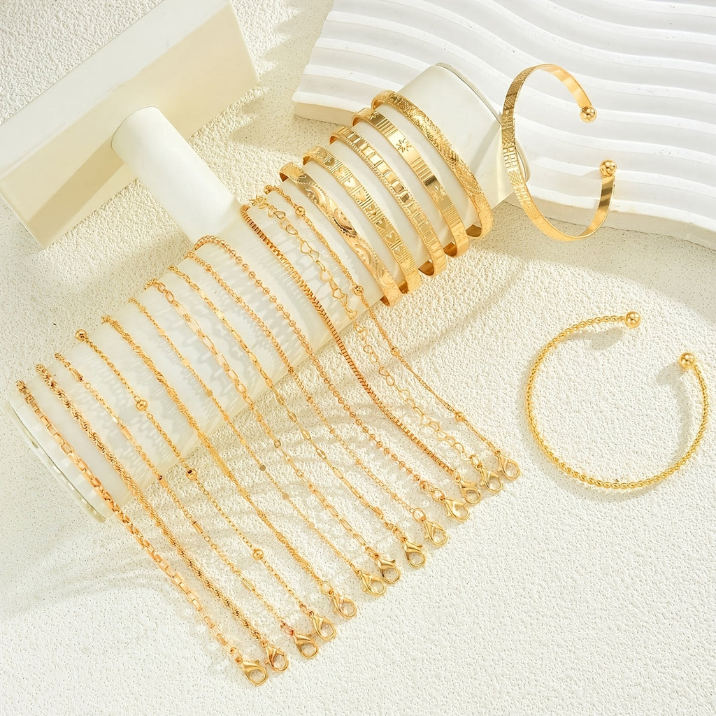 Random 7/13/20pcs Elegant Women'S Bracelets | High-Quality Iron, KC Golden Plated, Versatile for Daily And Gift Occasions