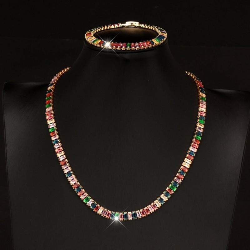 [Ideal Gift] Two S925 Silver Tennis Bracelets And Necklaces Set, Adorned with Natural Stones - a Fashionable And Exquisite Combination That Can Be Freely Matched And Suitable for Daily Life And Vacation, Making It an Ideal Gift For, for Women