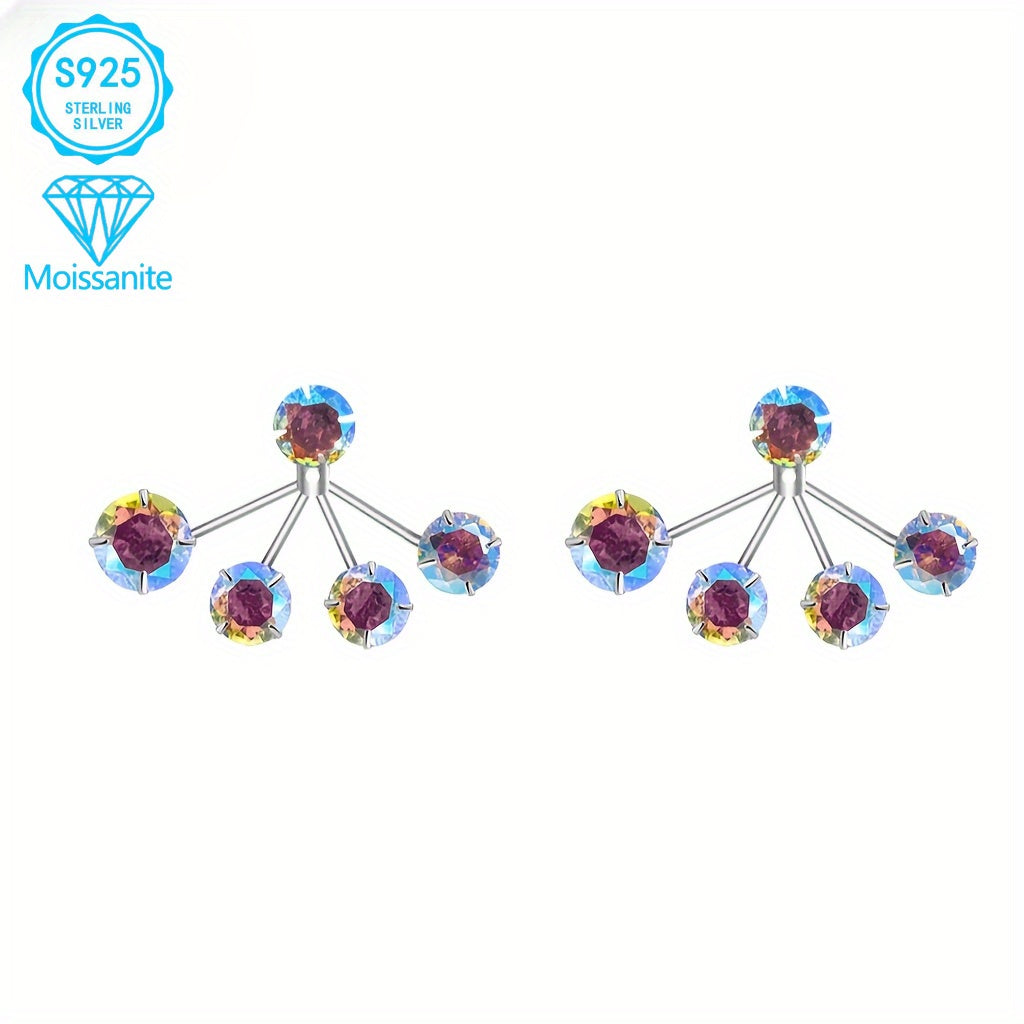 EJG - One Pair, 925 Silver, Women's Fashionable Colorful Moissanite Earrings, Torus-style Earrings, Unique Design, Cute and Delicate, Dazzling, Can Be Given As Gifts to Friends At Christmas | Festivals, Can Be Worn in Parties, Daily Occasions, Hypoal