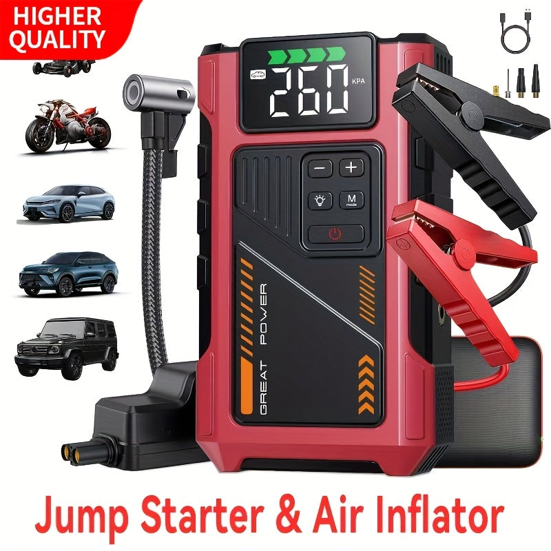 [Portable Car Jump Starter] 4000A Portable Car Jump Starter With Air Compressor, Suitable For 12V(8.0L Gas, 6.5L Diesel) Jump Starter Battery PackWith150 PSl Tire Inflator, 12V Car Battery Jump Power With LED Light, Car Accessories Tools, Car Emergency Ki