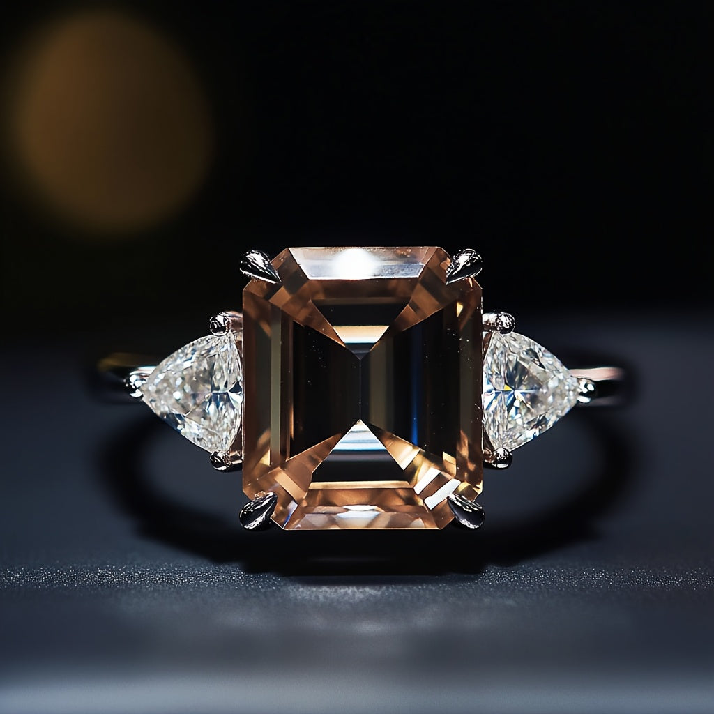 Elegant 925 Sterling Silver Ring Set with Synthetic Synthetic Zirconia, 3 Carats, Suitable for Parties, Anniversaries, And Special Occasions, Luxurious Festive Design, Daily Wear, Everyday Jewelry.Women's Jewelry.Total Weight Of The Product (4.2g)