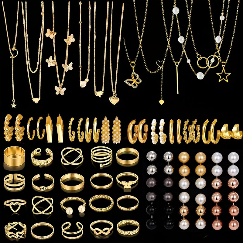 [Bohemian Jewelry Set] Random 37/47/50/71/87 Pieces Bohemian Jewelry Set, Earrings Necklaces Rings Bangles Versatile Stackable Accessories, Suitable for Daily and Festival Wear