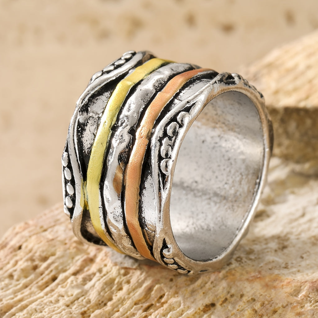[Bohemian Women's Ring] Retro Bohemian Style Multi-Color Stainless Steel Layered Texture Women's Ring, a Fashionable Women's Ring for Daily Gatherings