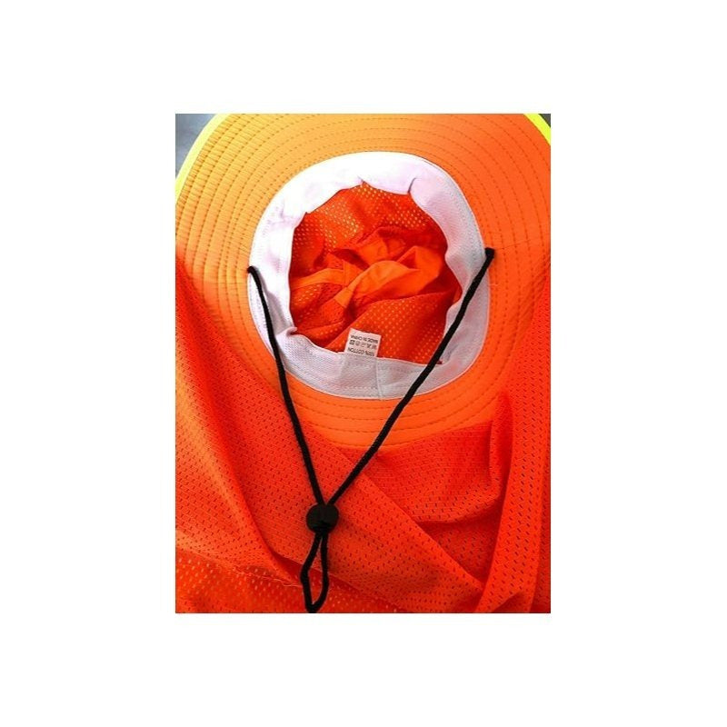 Men High Visibility Reflective Sun Hat with Neck Flap Wide Brim Boonie Hat Bucket Cap