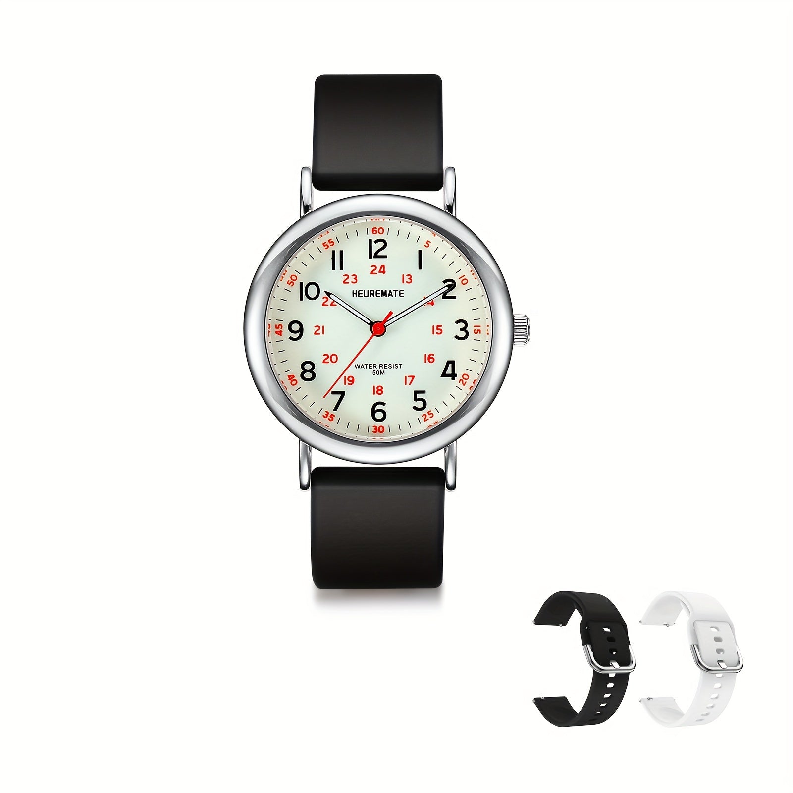 Nurse Watch, Students Professional Watch with Luminous Easy-Read Dial, 24-Hour Second Hand, Colorful Silicone Band for Women And Men