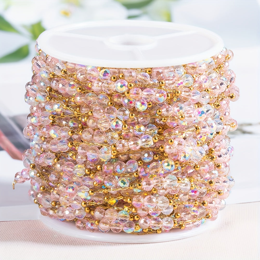 1 Meter/ 39.37 Inch 4Mm Stainless Steel Artificial Crystal Bead Chain, Used for Necklace, Bracelet, And Jewelry Making