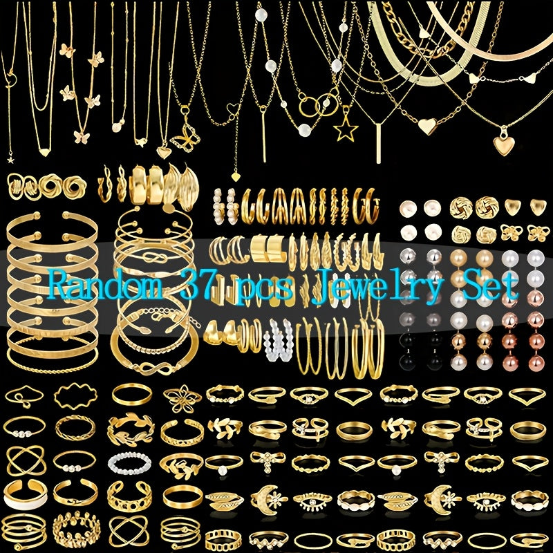 [Bohemian Jewelry Set] Random 37/47/50/71/87 Pieces Bohemian Jewelry Set, Earrings Necklaces Rings Bangles Versatile Stackable Accessories, Suitable for Daily and Festival Wear