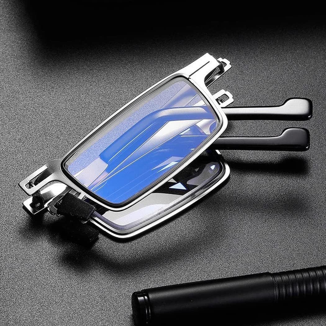 2pcs Portable Folding Blu-ray Shielded Eyewear, Round and Rectangle, Comfortable High Definition Stainless Steel Frame, Lightweight Pocket Eyewear Strap Case, Portable Eyewear | Fashion Frame Design | Stainless Steel Eyewear, Eyewear Case, Travel