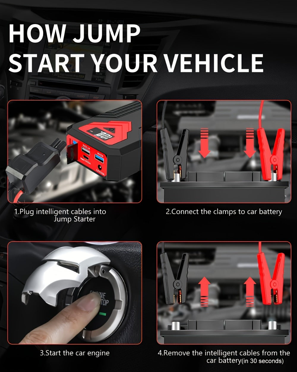 [Portable Power Bank] Jump Starter Power Pack, 1600A/3000A/3500A Car Battery Booster 12V Portable Car Jump Starter Power Bank for Gas N Diesel Cars, with USB Charge Ports And LED Flashlight