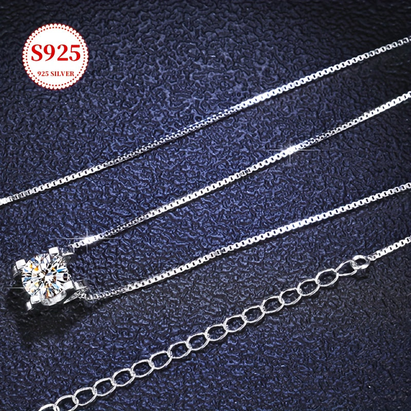 [Mother's Day Gift] Moissan Silvery Necklace] S925 Silvery Moissan Silvery Necklace, Women's Necklace, Classic Pendant, Fashionable Trendy Jewelry, Collarbone Chain, Engagement Necklace, Gift For Women, Mother's Day Gift, Holiday Gift