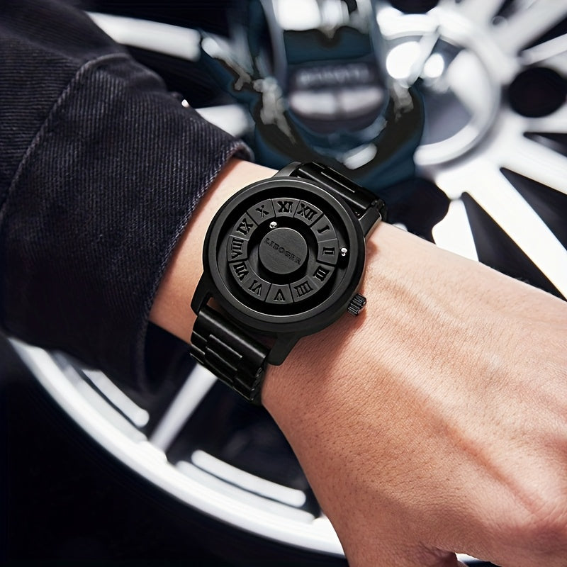 Vintage Business Men Watch Magnetic Steel Ball Hand No Mirror Touch to Read Time New Design Stainless Steel Strap Quartz Wristwatch for Male