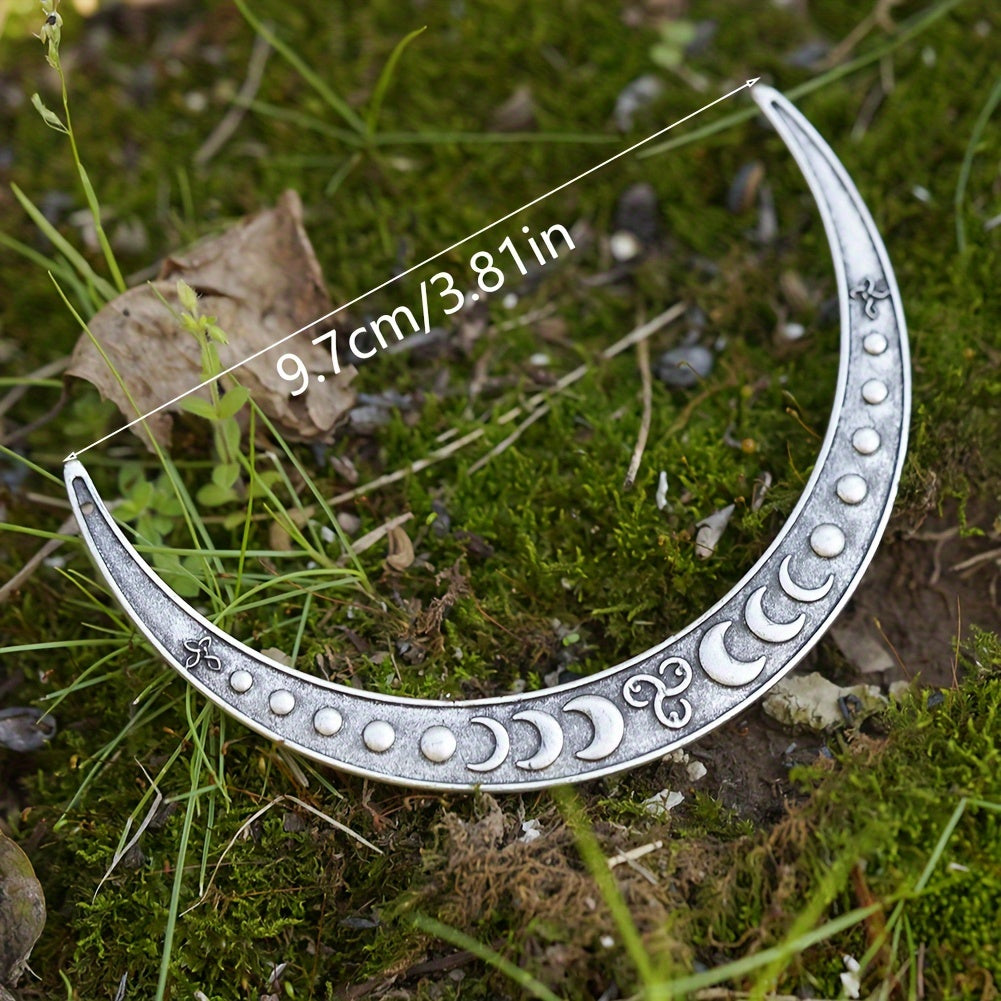 Elegant Hair Clip With 9 Pieces Of Crescent Moon Shape, Inspired By Viking Crow And Mandala Unique Design.