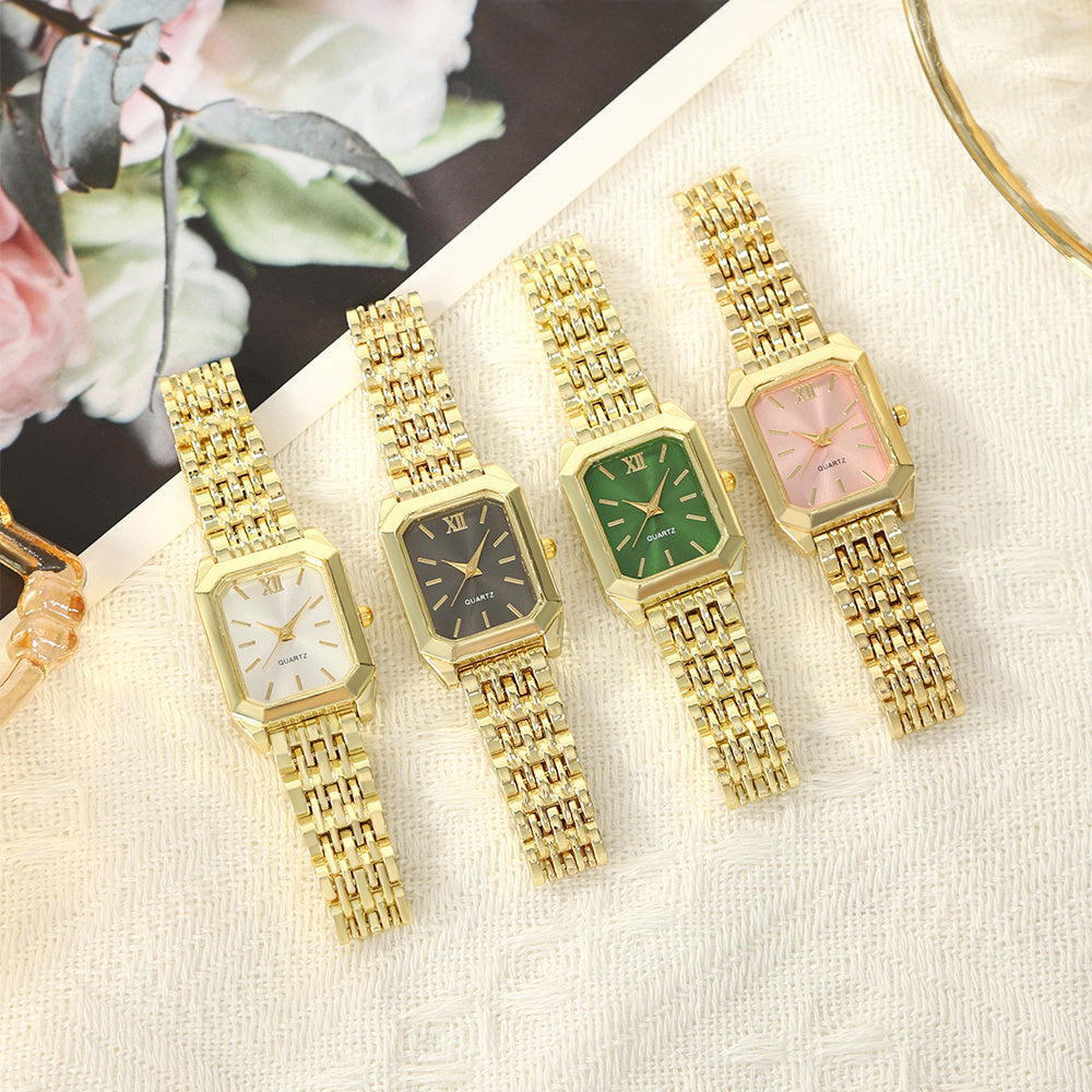 6pcs/ set Elegant Minimalist watches for women, Quartz women'S watches, Square Dial ladies watches with Heart Pendant Necklace, Bracelet, Earrings, Ring, Best Choice for Women'S Gift, Suitable for All Occasions and Gifts, reloj de mujer.