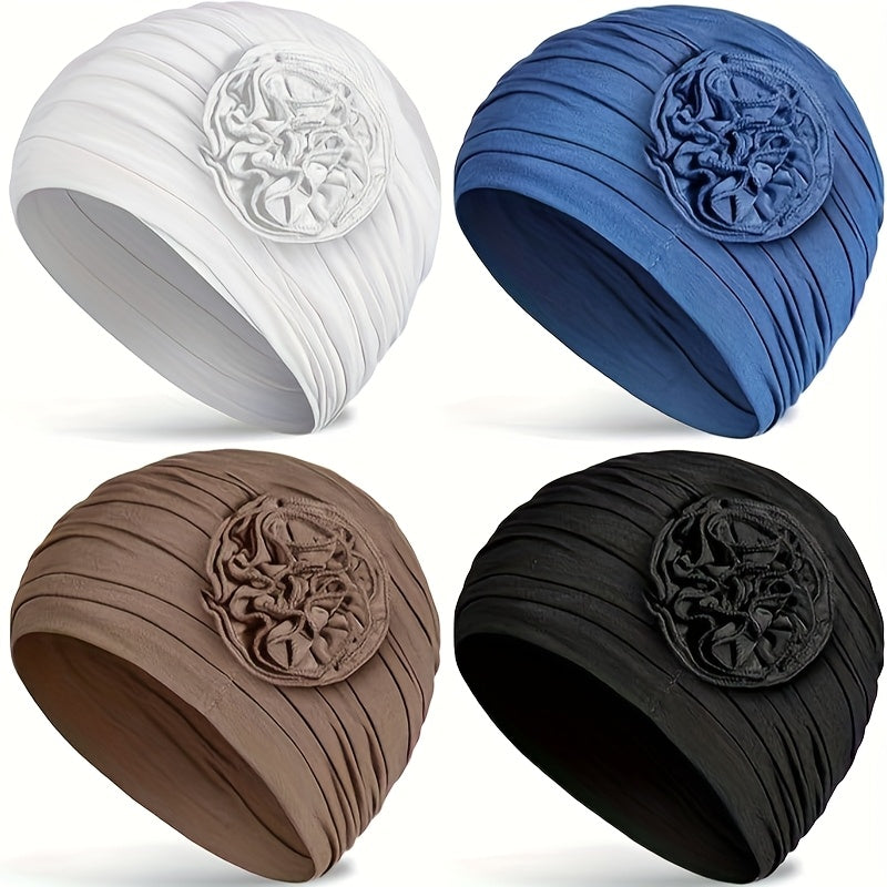 4pcs for Women's Soft Breathable Turban Hat - Elastic Chemo Suitable for Cancer, Chemotherapy, Sensitive Scalp - Comfortable Beanie Wrap