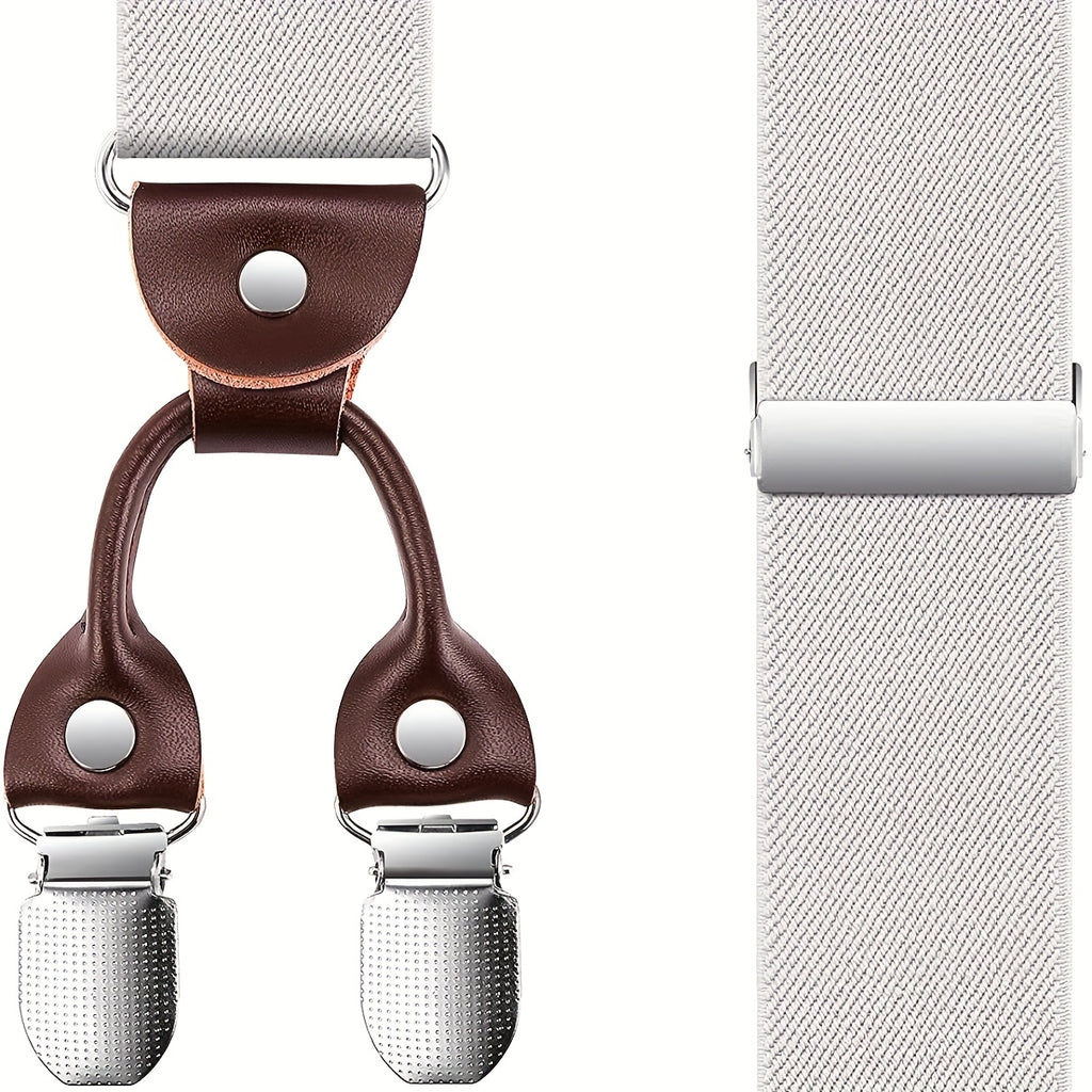 Men'S Suspenders, Suit Brace Y-back PU Leather Heavy Duty Suspender With 6 Metal CliP