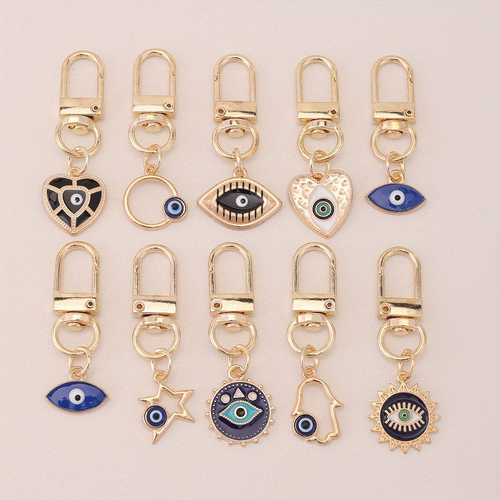 10pcs Evil Eye Keychain Amulet Fashion Cute Key Ring Purse Bag Backpack Car Key Charm Earbud Case Accessory Women Gift