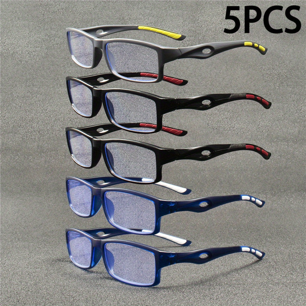 5pcs Retro Square Men & Women - Non- +1 Magnification, Multi-Color Options (Black, Blue, Red, White, Grey) - Lightweight Comfortable Eyewear for Computer, TV, Books - Stylish Everyday Glasses for Men & Women, Ideal Gift, Book Reading, Computer Vision Supp