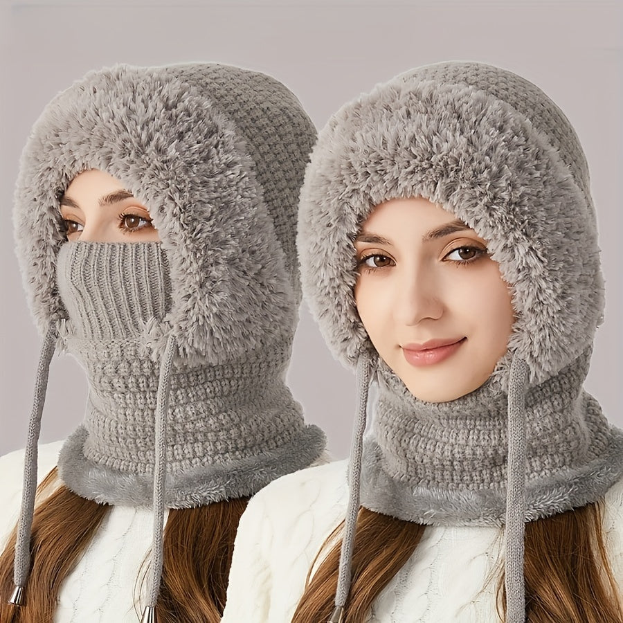 Winter Ladies Scarf One Hat, Three-In-One Winter Ladies Plush Hat, Easy And Warm, Suitable for Winter Daily Shopping, Holiday Travel, The Perfect Gift, Christmas Gifts