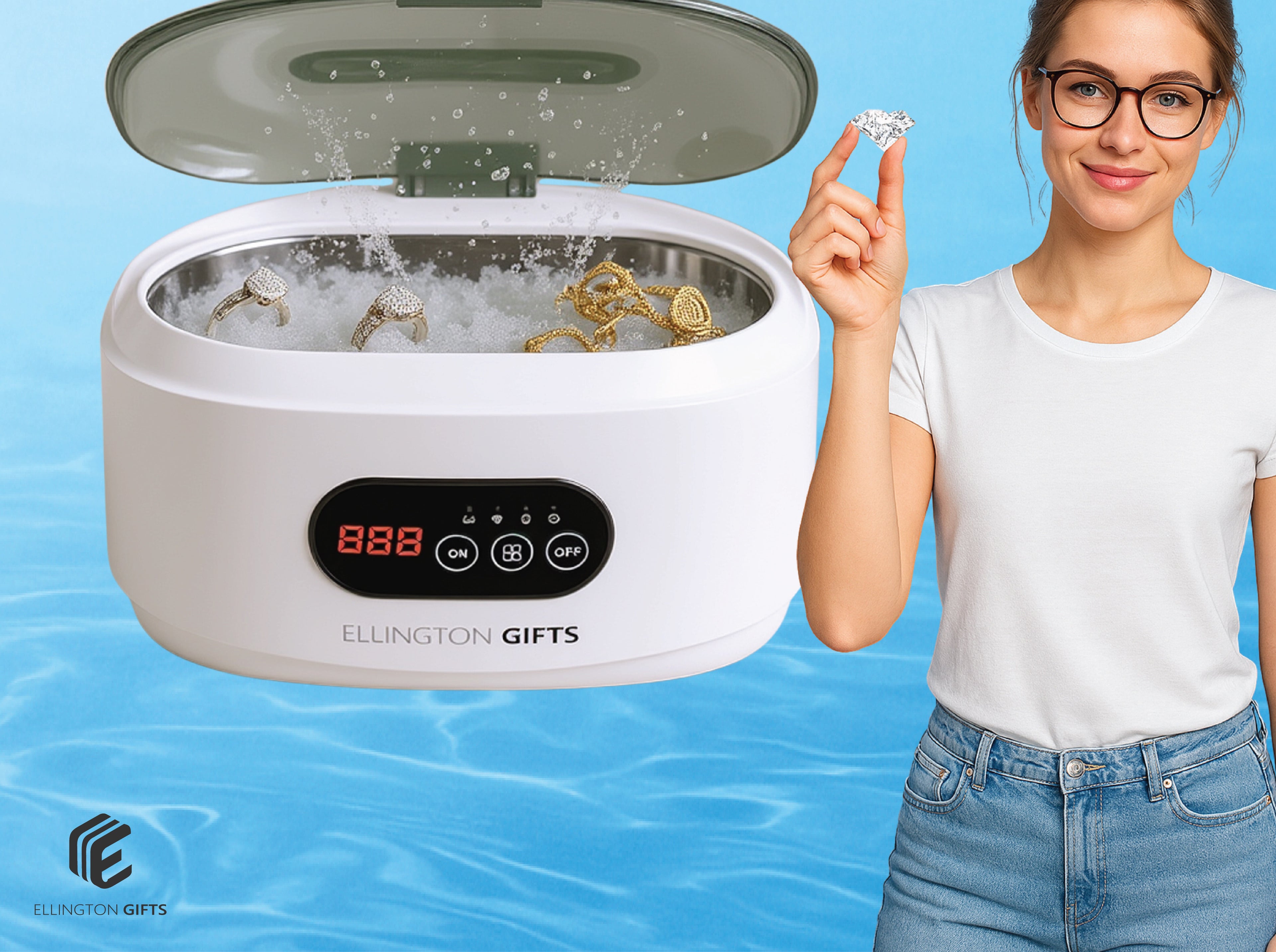 Ultrasonic Jewelry Cleaner, 48KHz Ultrasonic Cleaner Machine for Jewelry, Eyeglasses, Rings, Watch Strap, Dentures- Dual Cleaning Modes, 304 Stainless Steel Tank