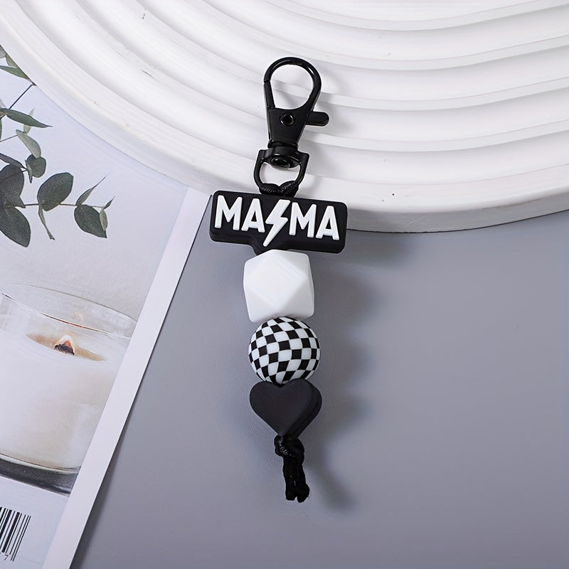 2pcs/set Men's And Women's Checkered Bead MAMA Handmade Bead Keychain Bag Car Key Pendant Accessory Gift for Mom