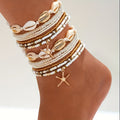 14pcs Sea Shell, Starfish & Rice Beads Anklets - Nautical Charm Beach for Women, Summer Vacation Ankle Bracelets for Surfing, Pool, Daily Wear (No Coating) - Shells & Starfish Charms