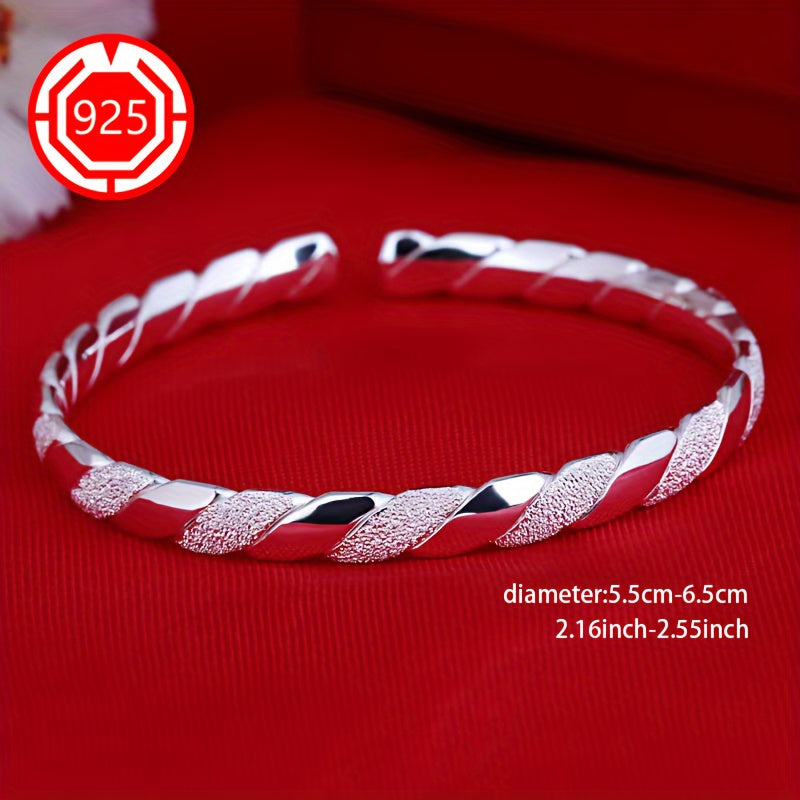 2pcs Elegant 925 Sterling Silver Twisted Bracelets, Hypoallergenic Matte Finish, Open Design - Perfect For Daily Wear And Holiday Gifts, Christmas Present