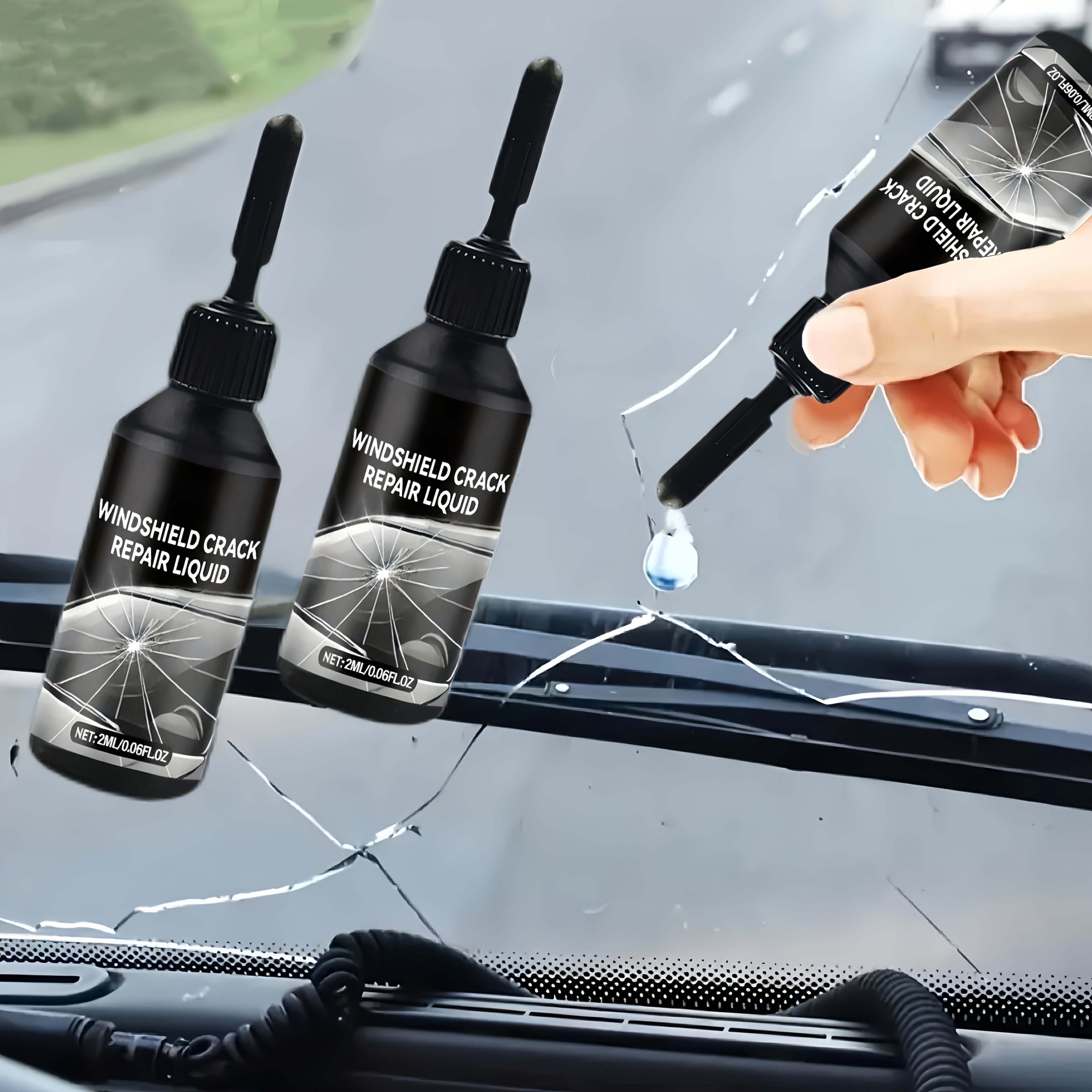 [Portable DIY Quick Fix] Windshield Repair Kit, 15-Minute Quick Fix, Nano Liquid Stops Spread, DIY And Save $250+. Works On Bullseye, Star Cracks, And Scratches. 2 Options-2-Pack Of Windshield Repair Fluid OR 2 Repair Fluids + 1 Suction Mount. Portable Bo