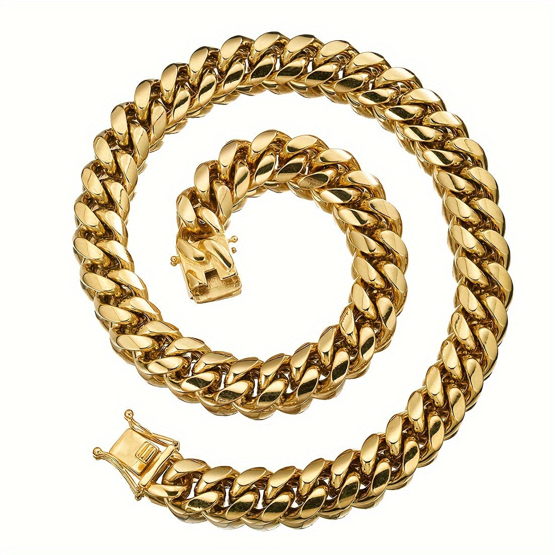 Mens Stainless Steel Cuban Chain Fashion Golden Necklace