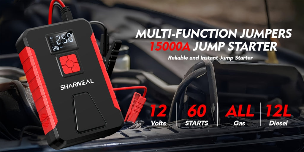 [Portable Jump Starter] 15000A-19000A Peak 350PSI 12V 17-in-1 Portable Jump Starter with Air Compressor Jump Starter, Car Battery Charger, Car Jump Starter with Air Compressor, Jump Starter Para, Car Accessories Tools, LED Light, Battery Charger, Cart Bat