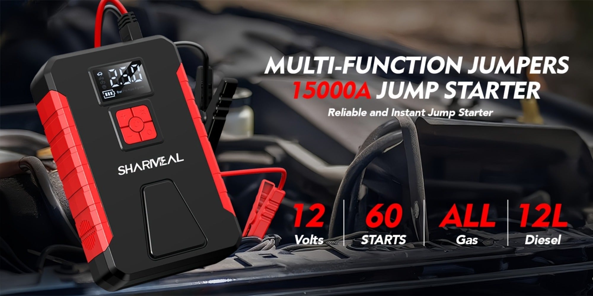 [Portable Jump Starter] 15000A-19000A Peak 350PSI 12V 17-in-1 Portable Jump Starter with Air Compressor Jump Starter, Car Battery Charger, Car Jump Starter with Air Compressor, Jump Starter Para, Car Accessories Tools, LED Light, Battery Charger, Cart Bat