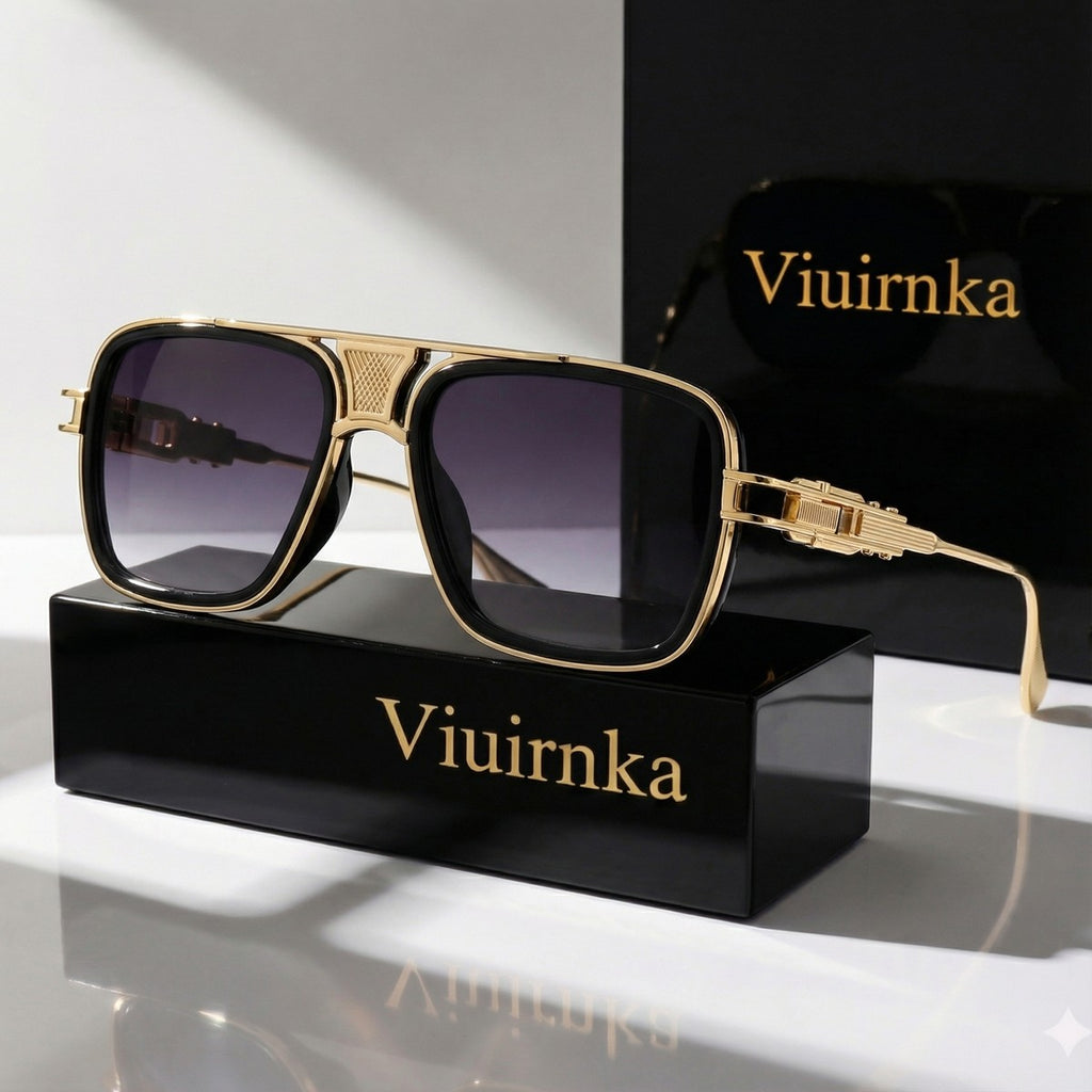 Viuirnka Classic Square Sunglasses for Men Unisex Retro UV Protection Metallic Frame Lightweight Eyewear with Sunglasses Case And Cleaning Cloth for Daily Wear And Outdoor Activities