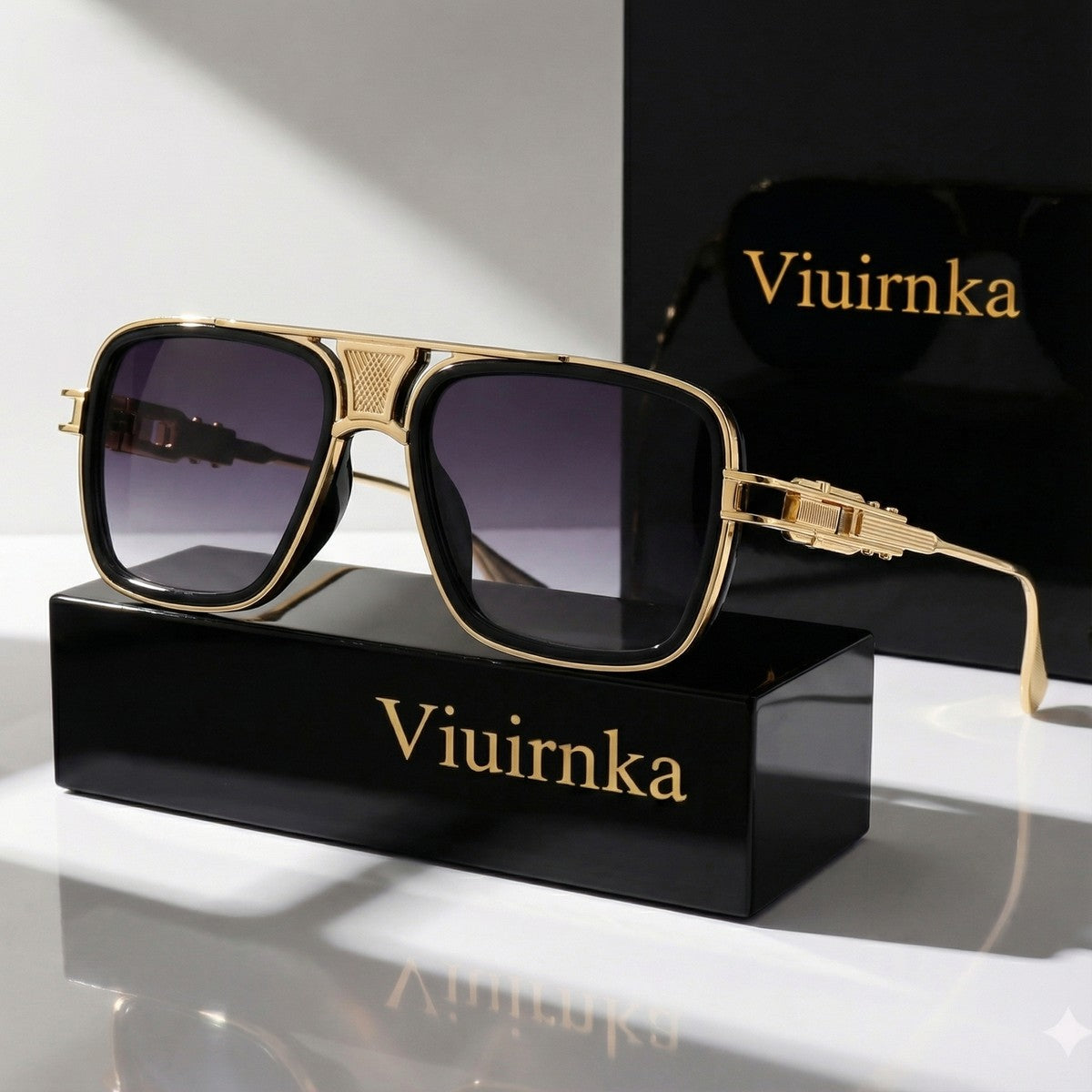 Viuirnka Classic Square Sunglasses for Men Unisex Retro UV Protection Metallic Frame Lightweight Eyewear with Sunglasses Case And Cleaning Cloth for Daily Wear And Outdoor Activities