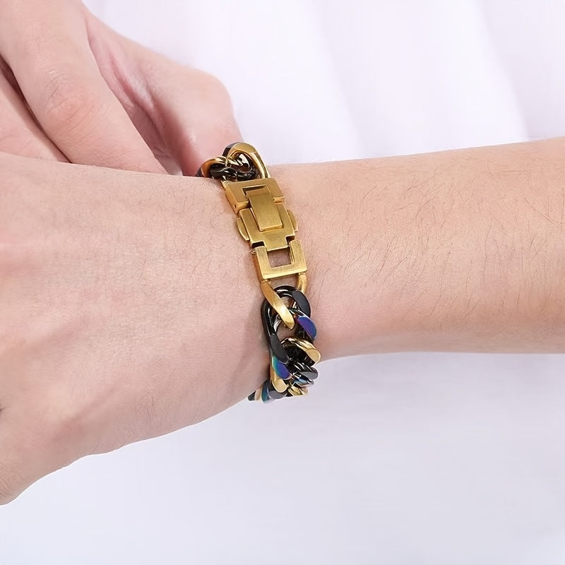 Fashion Chain Wrist Accessories, Fashionable Unisex Hand Jewelry, 304 Stainless Steel Hypoallergenic, No Pendant, Elegant And Simple Design, Colorful Couple Trendy Hip-hop Style