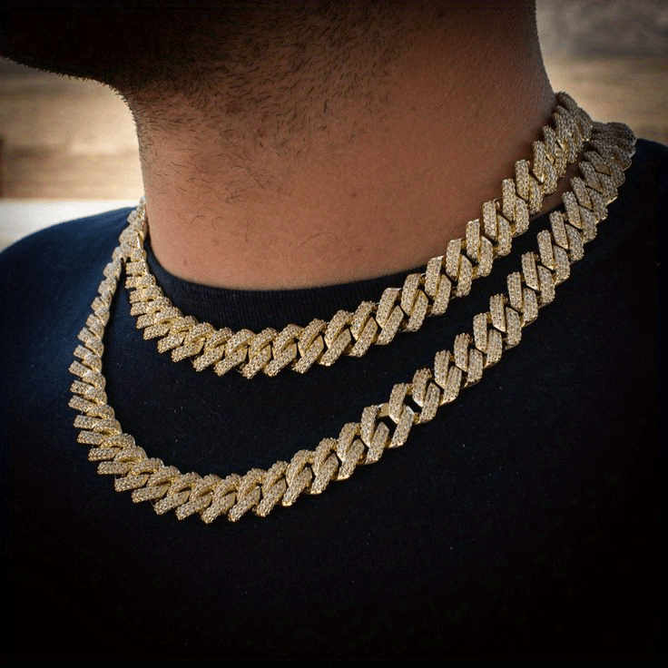 2pcs Men Cuban Link Necklace And Bracelet Set Full Rhinestones Embellished Unisex Punk Inspired, Y2K Hip Hop Style Cuban Link Necklace Bracelet Jewelry Luxury Gift Idea for Him/Her