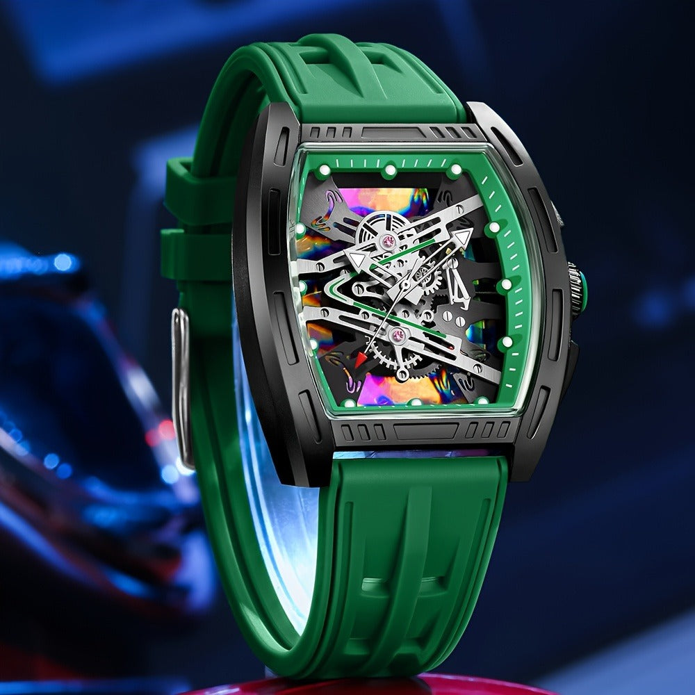 Relogio Masculino Top Brand Men'S Barrel Shape Watches, Luxury Male Quartz Wristwatch, Trendy Retro Style Watch For Man, Silicone Strap, Fashion Trend Men Business Watch, Holiday Birthday Gifts